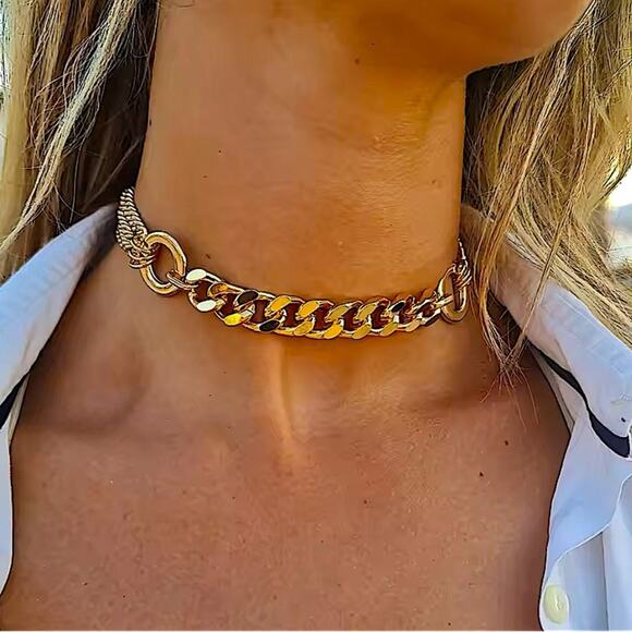 Handmade Gold Chain Link O Ring Choker Statement Stainless Steel Gold Plated - Picture 5 of 9